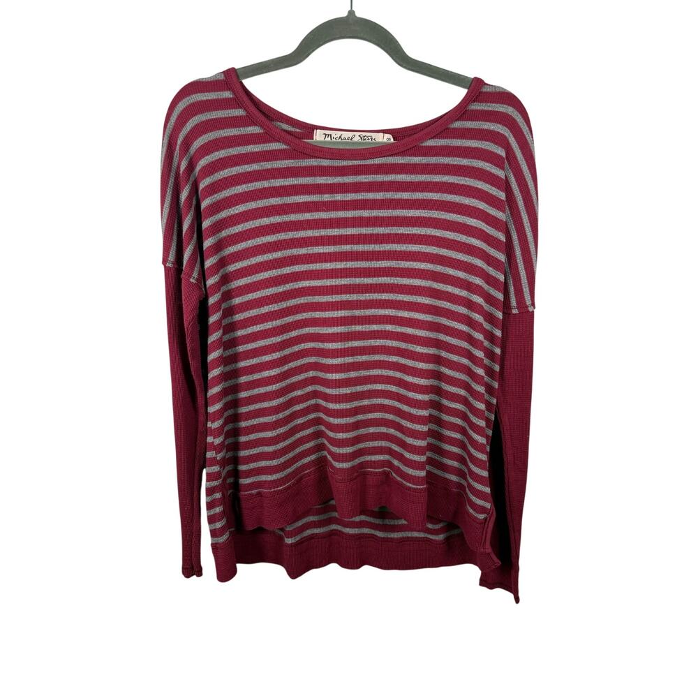 Michael Stars Thermal Shirt Women's OS Red Gray Long Sleeve Modal Cotton Blend